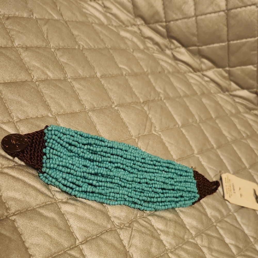 Turquoise Beaded Bracelet with Brown Accents